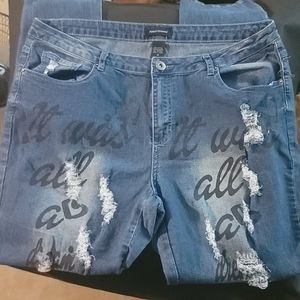 Womens Writing Destructed Skinny  Jeans